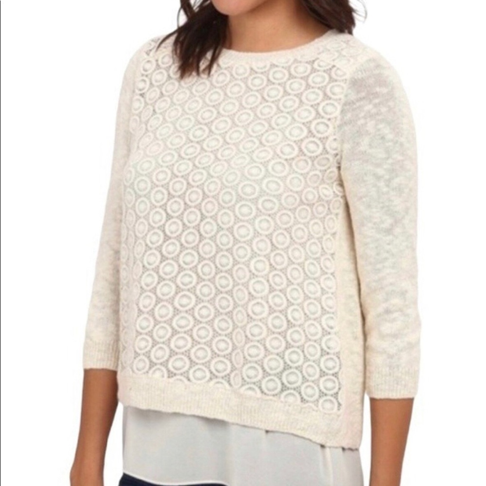 EUC Lucky Brand Layered Split Back Mixed Media Sweater